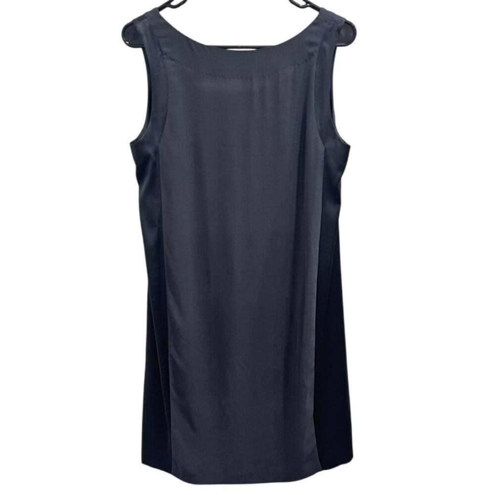 Eileen Fisher Gray Black Silk Georgette Satin Sleeveless‎ Shift Dress Small Luxe - Picture 3 of 11